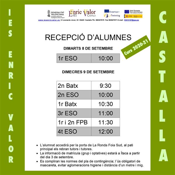 Recepció de l'alumnat.